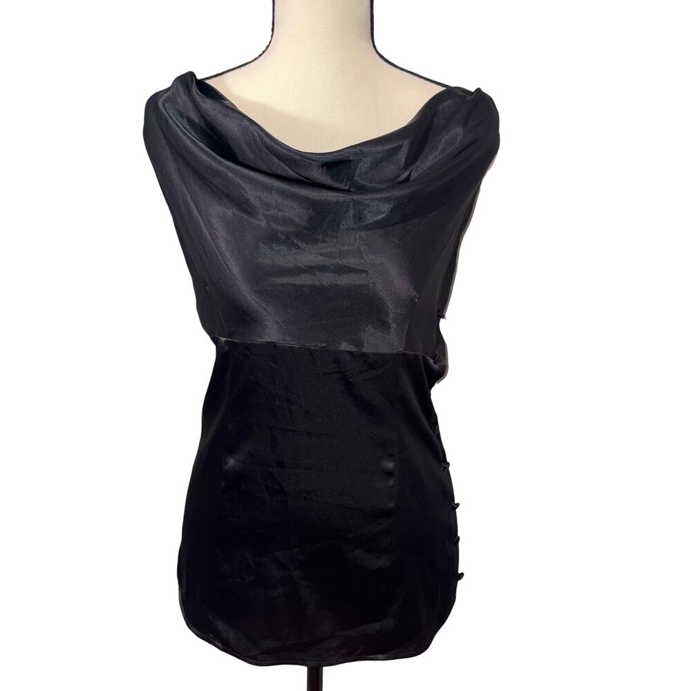 Patrizia Luca Milano Black Romantic Goth Satin Cowl Neck Side Button